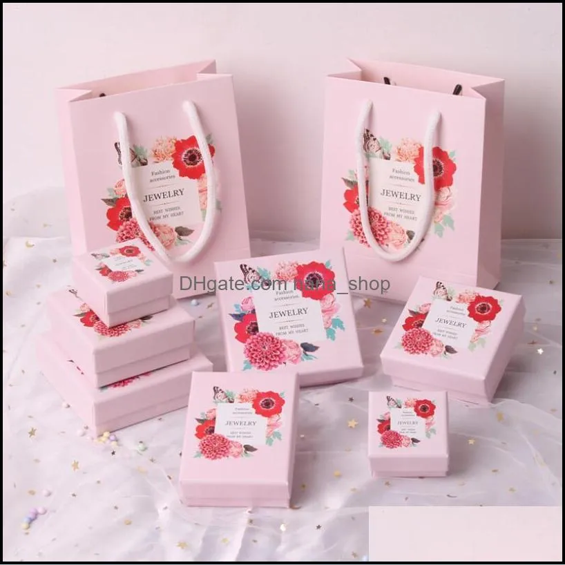 floral print necklace earrings ring jewelry boxes engagement bracelet display gift box pink blue packaging organizer