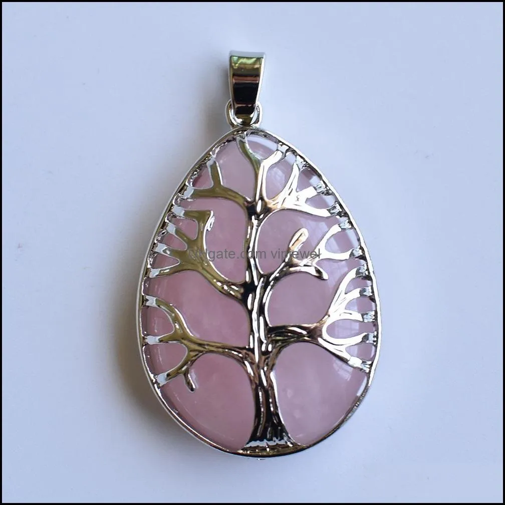 amethysts rose pink quartz lapis stone teardrop bead chakra tree of life pendant diy necklace jewelry accessories making