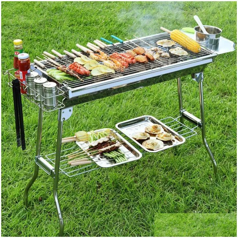 high quality bbq charcoal grill portable foldable stainless steel barbecue stove shelf for outdoor garden family party