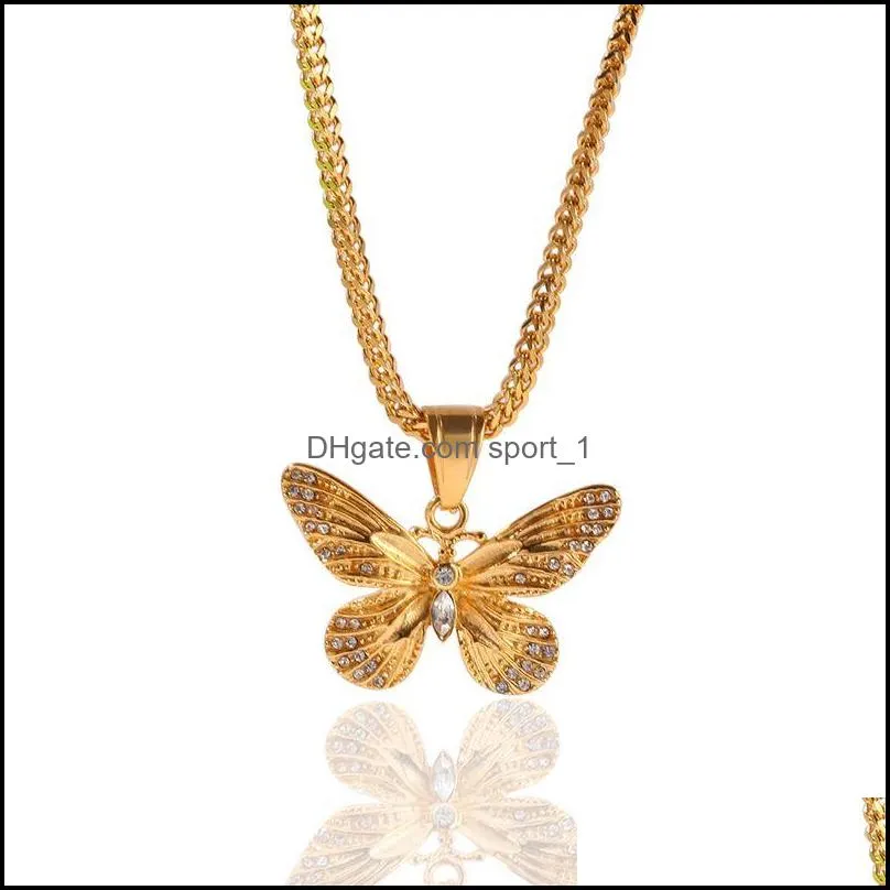 fashion flawless butterfly pendant necklace gold stainless steel women sweater chain jewelry designer hip hop mens jewelry gift