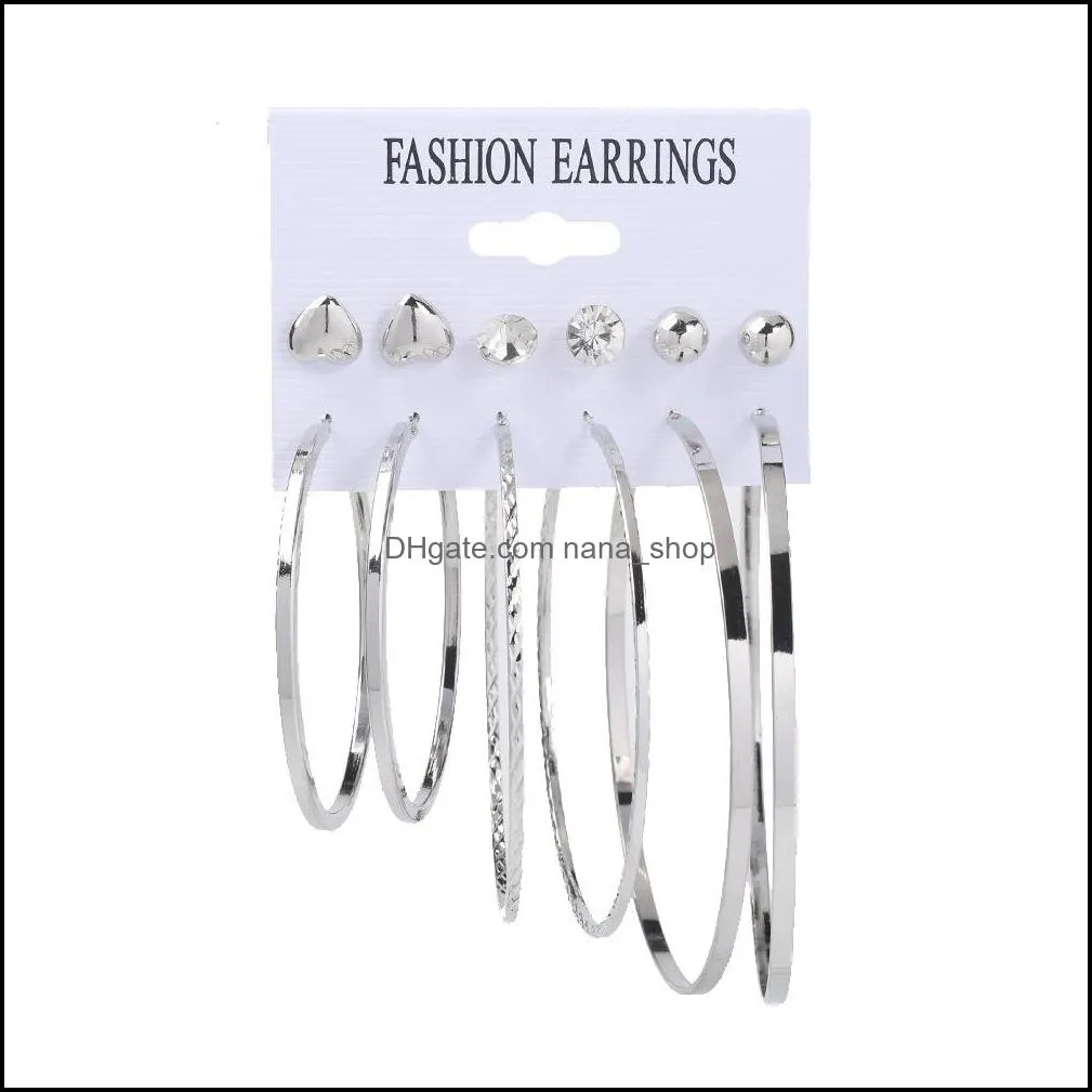 vintage gold mix hoop dangle earring set for women retro pearl cz zircon geometric circle round earrings jewelry c51fz