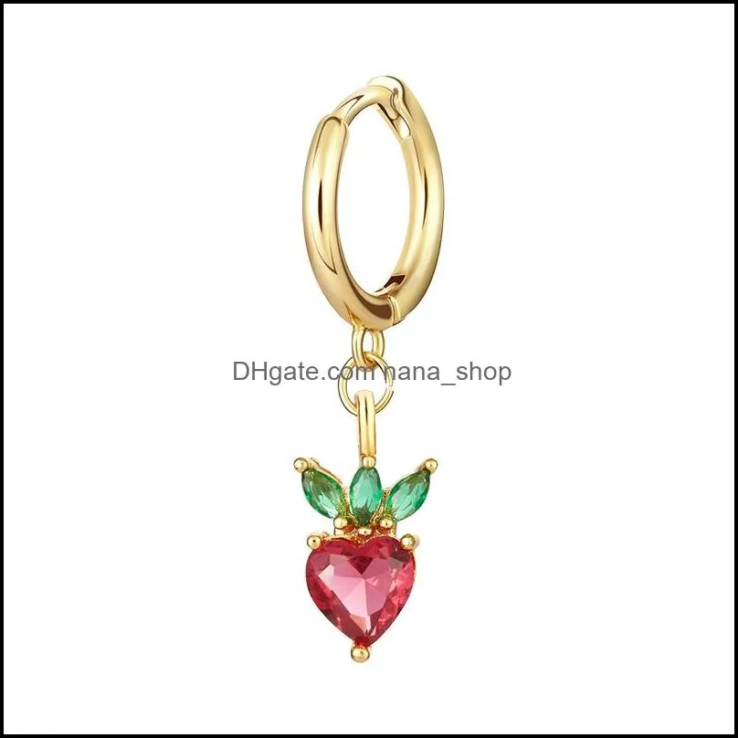 fashion gold plated cute fruit hoop dangle earring bling crystal zircon drop earrings for women accessories a13z