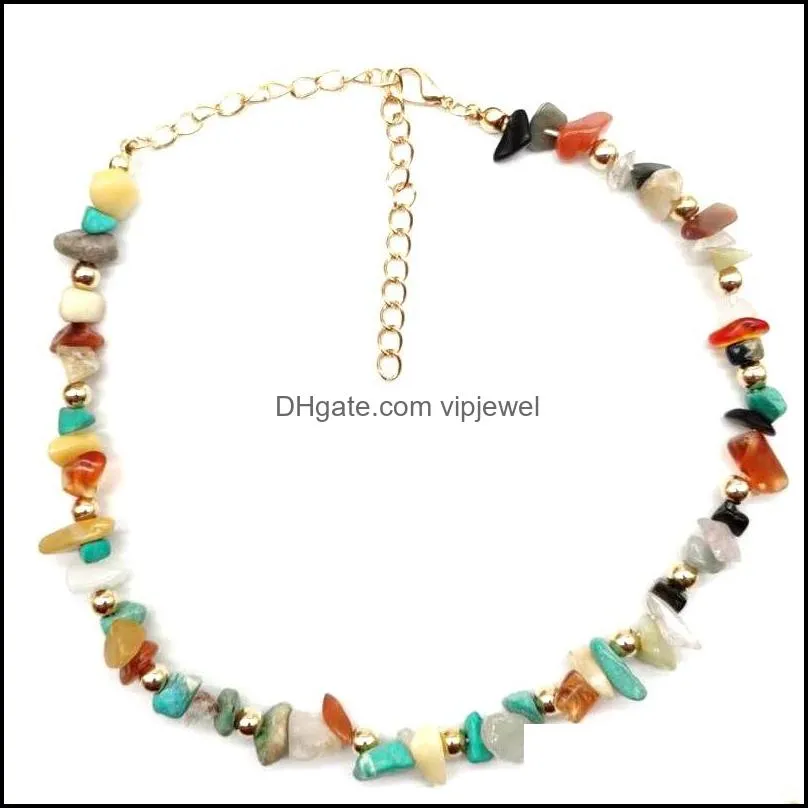 fashion natural gravel stone beads necklace rose quartz green aventurine amethyst choker gemstones chakra necklace jewelry