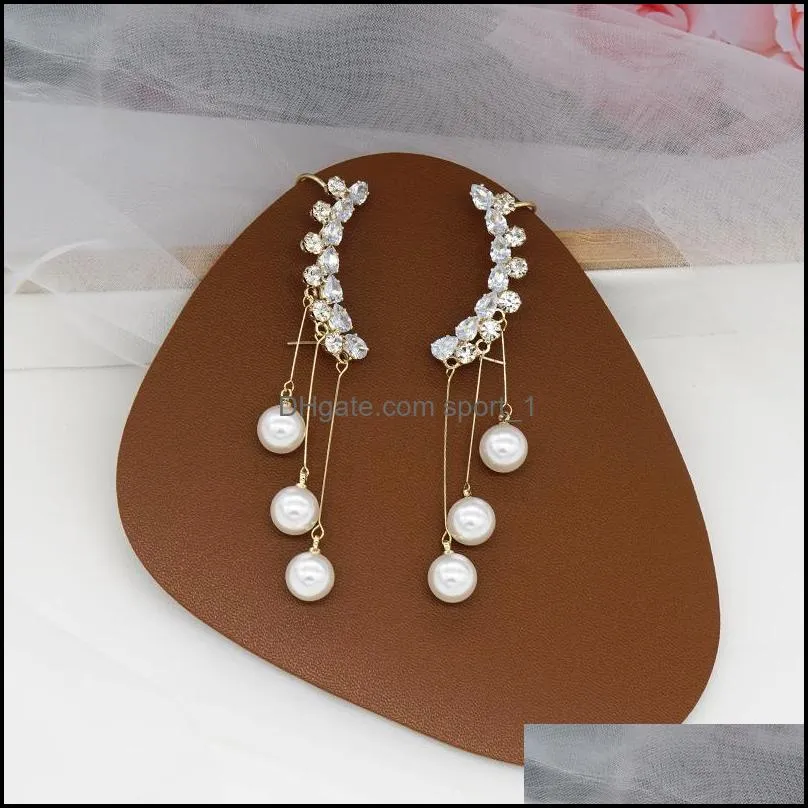 korean statement shinning zircon pearl tassel ear cuff earrings for women personality jewelry earings