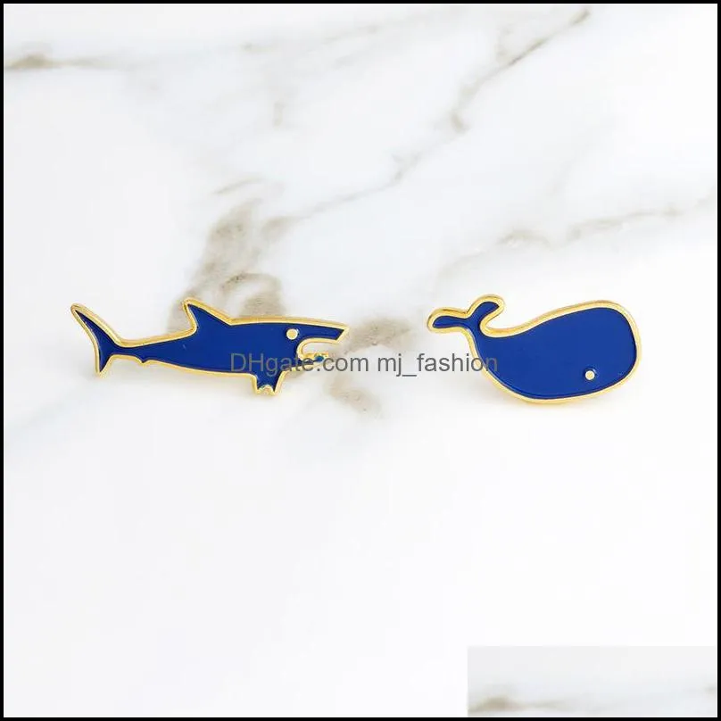 cute blue shark whale brooches pins enamel animal lapel pin tops bag corsage fashion jewelry will and sandy 327c3