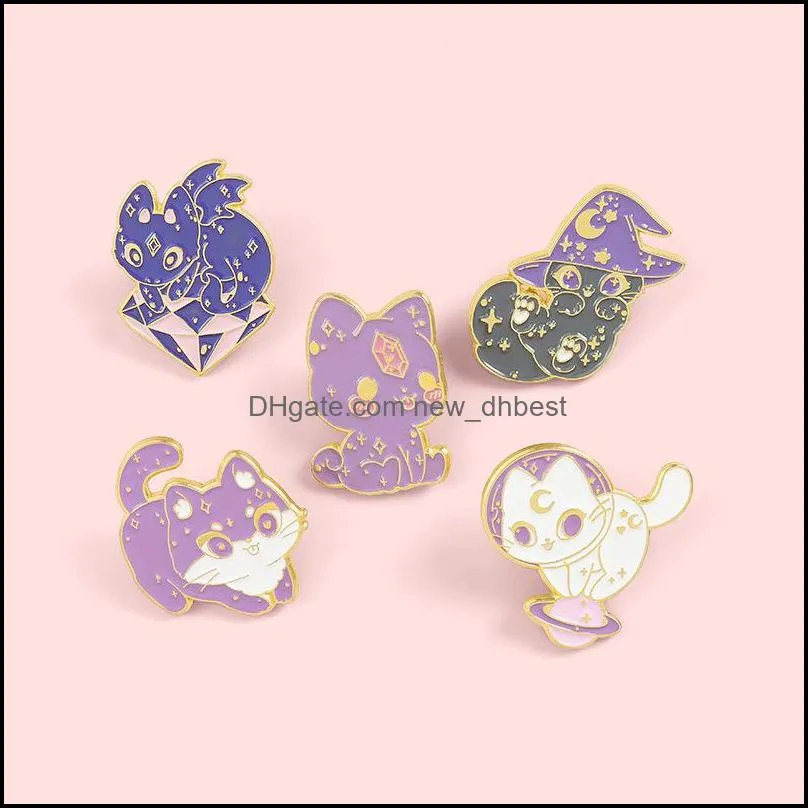 animal wizard cat alloy collar brooches cartoon cute kiity planet badge jewelry accessories enamel moon clothing hat girls pins 1883