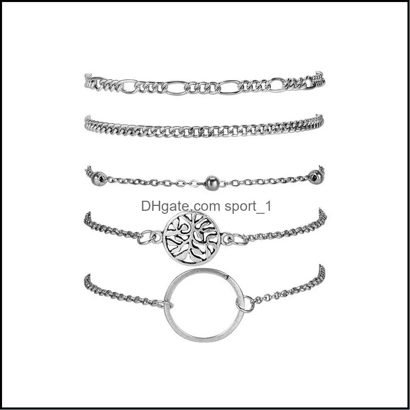 bohemian anklet bracelets set for women fashion girls layered silver anklets bracelet chain beach foot hand jewelry dhs