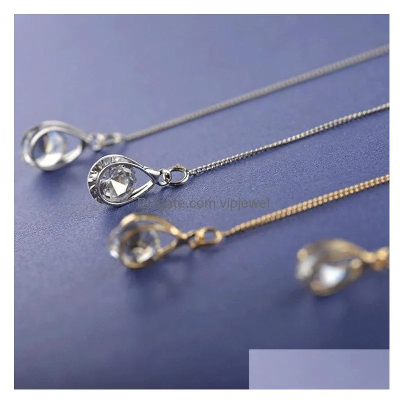 fashion jewelry s925 silver needle zircon water droplet dangle ear thread women long style earring