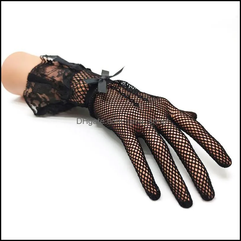 women lady mesh fishnet gloves sexy lace bowknot wrist summer sunscreen driving evening party girls glove black white