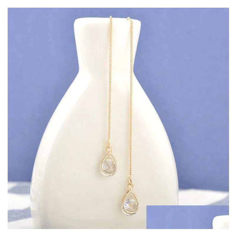 fashion jewelry s925 silver needle zircon water droplet dangle ear thread women long style earring