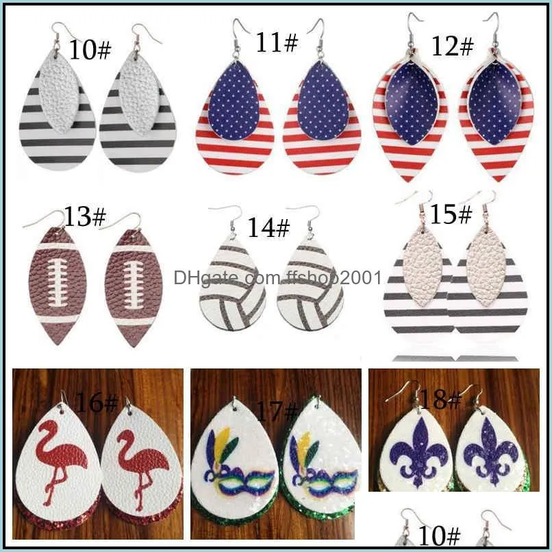 leather sports dangle earrings baseball american germany national flag football soccer basketball softball drop earrings for women