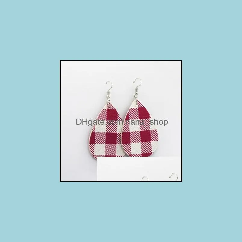 christmas leather earrings fashion plaid teardrop dangle earring charm jewelry for women eardrops decor accessory dhs