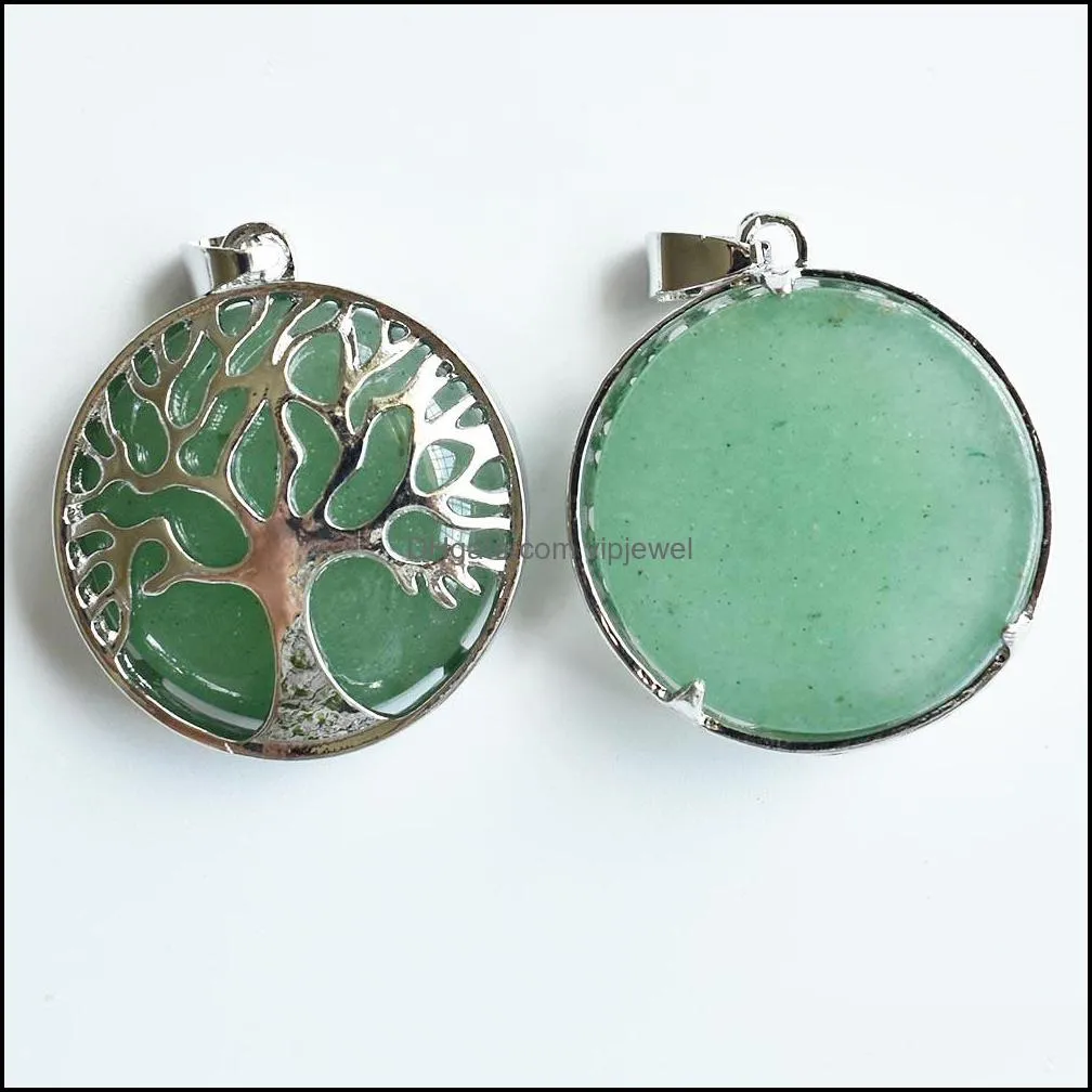 natural stone charms tree of life green aventurine pendants chakras gem stone for jewelry accessories necklace marking