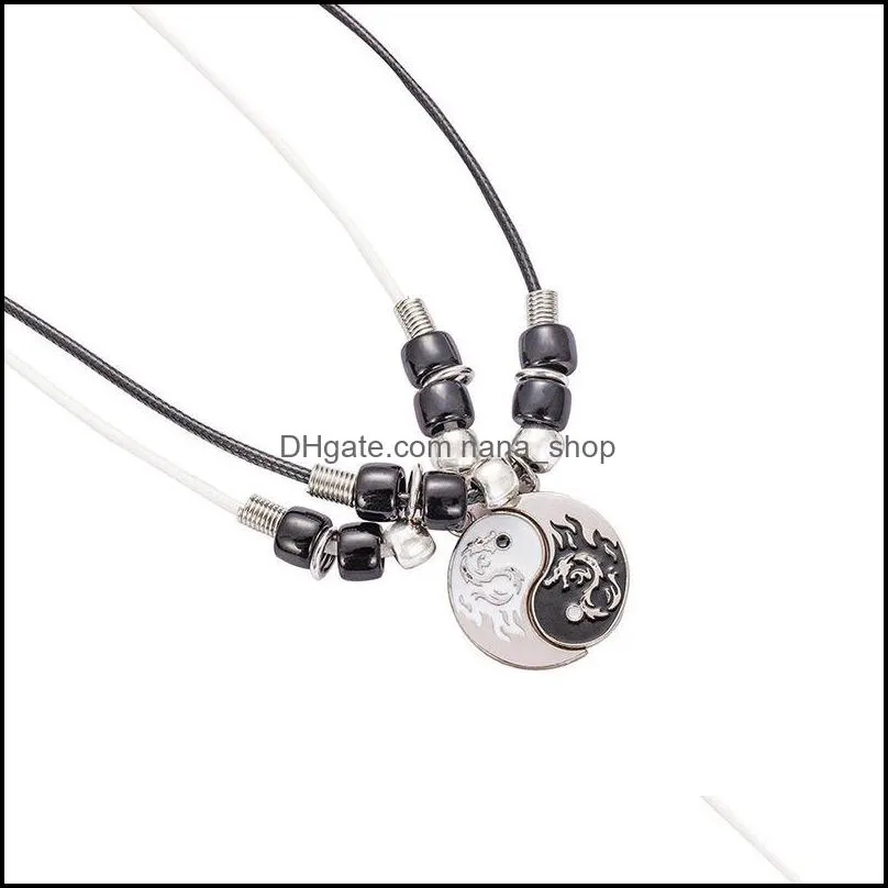 casual couples paired pendants necklace for women man tai chi yin yang leather chain white black friendship necklaces jewelry