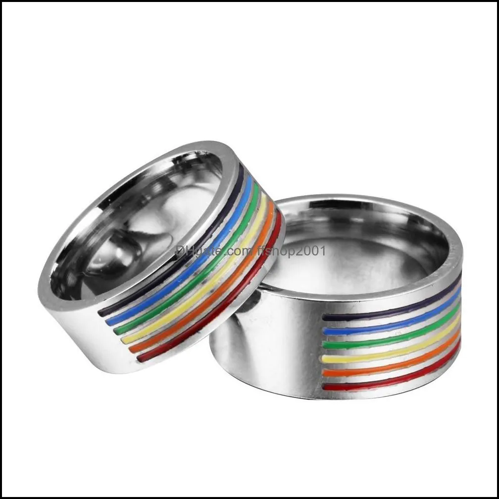  stainless steel gay rings rainbow color homosexual pride high quality titanium steel ring for men women fashion jewelry in bulk