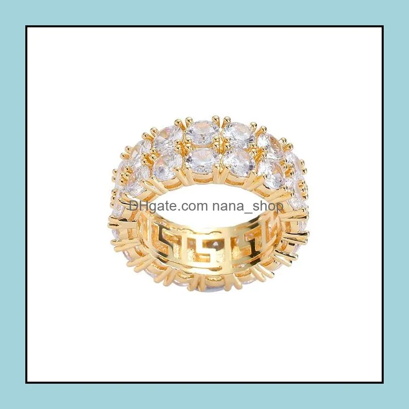 hip hop 2 row crystal rings gold silver color zircon charm circle ring for men women gift bling jewelry q320fz