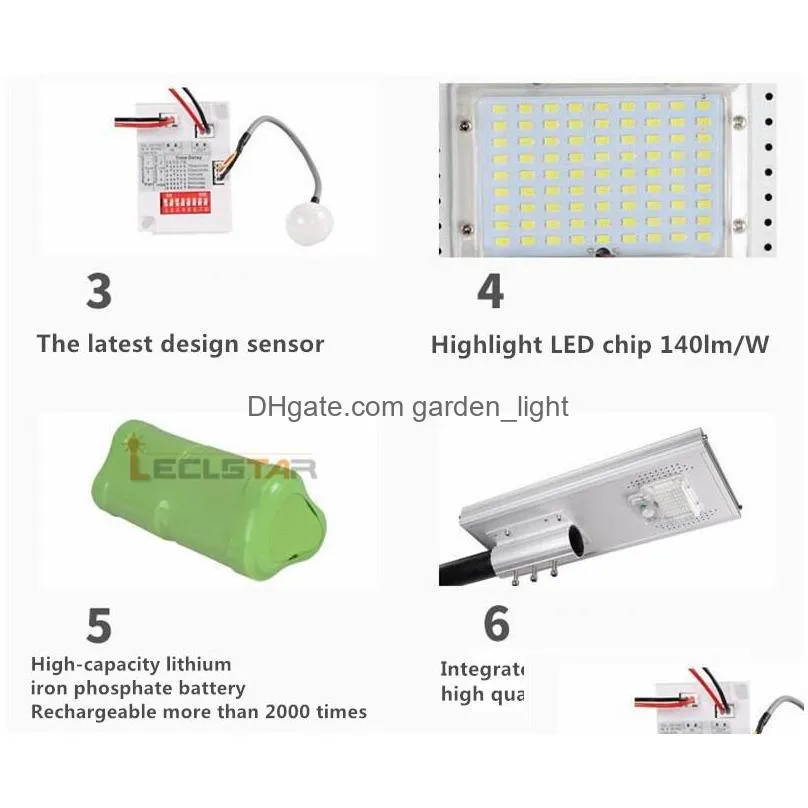 50w 100w 150w led solar street light outdoor waterproof ip66 integrated design 5 working modes pir sensor smart light