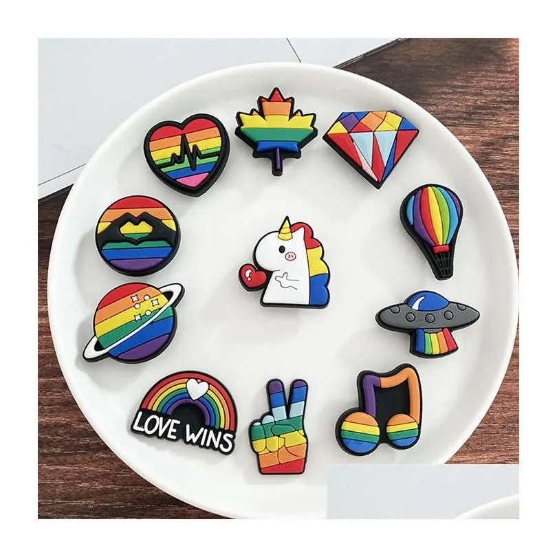 wholesale custom rainbow love wins pvc shoe accessories custom logo sandals clog buttons decoration for croc charms kid gifts