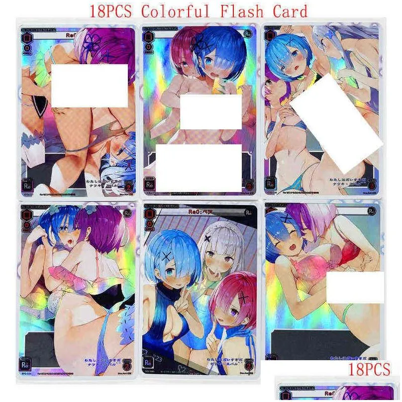 card games 18pcs/set rem ram life in a different world from zero sexy no.5 toys hobbies hobby collectibles game collection anime cards