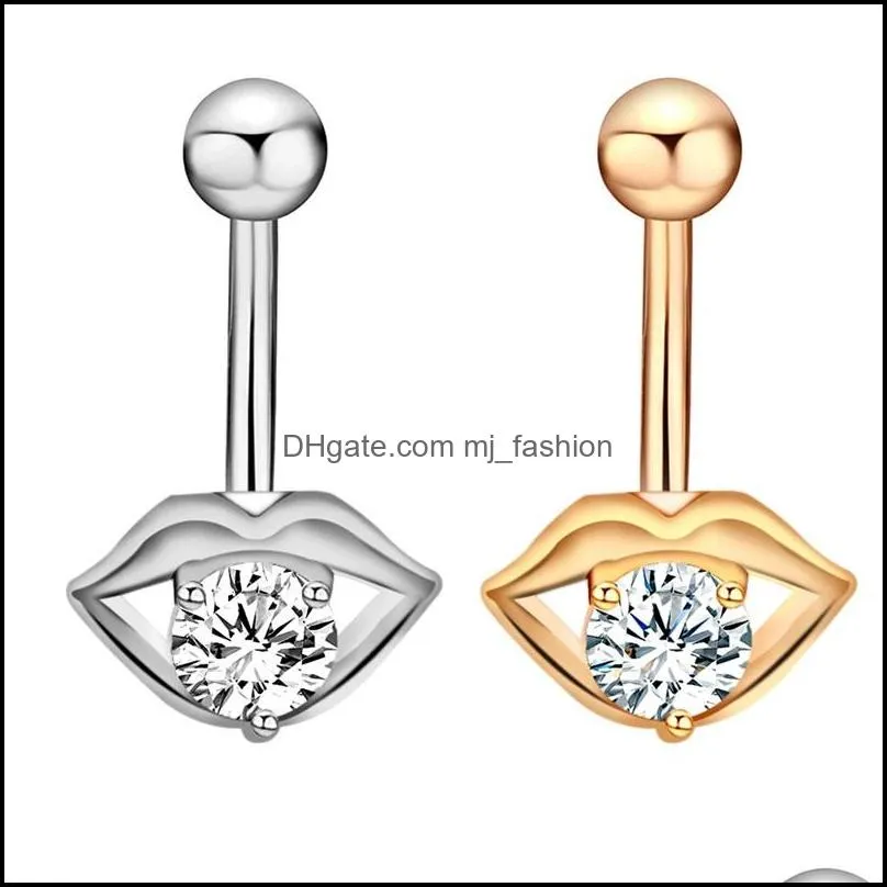 1pc stainless steel navel piercings body jewelry fashion lipshaped zircon belly button ring bar sexy crystal navel earrings c3