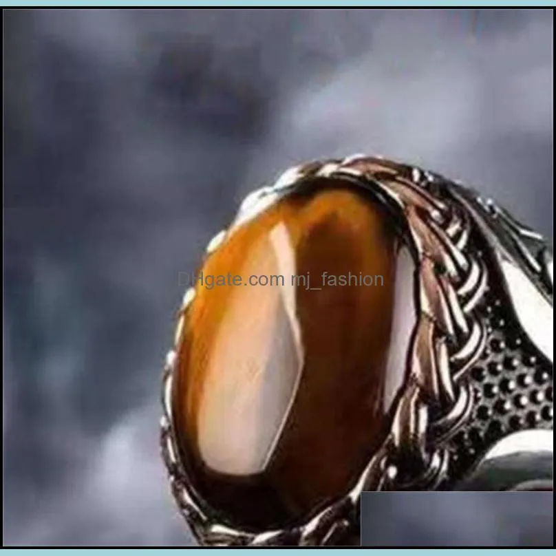 wedding rings vintage brown tiger eye stone ring for men women turkish handmade spiral engraved statement retro band 1898 t2