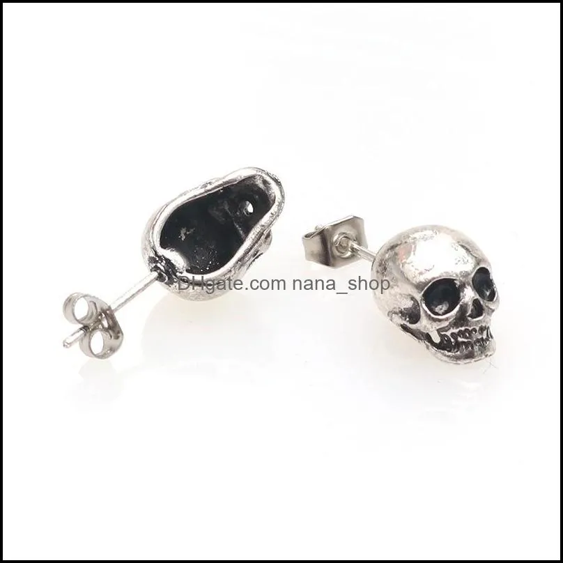 hip hop punk rock men women retro skull stud earrings couple party decoration earrings halloween gift wholesale 1 pair