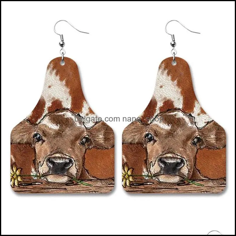 casual flag cow print pu leather tag dangle earrings for women trendy wild west ctexas style girls earring jewelry wholesale