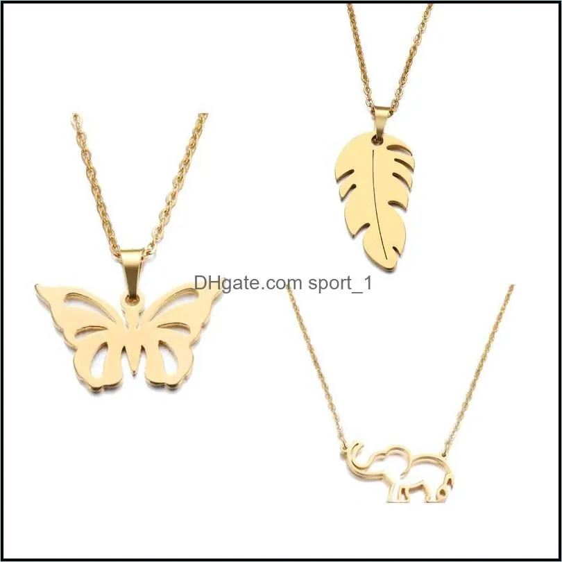 fashion stainless steel butterfly necklace personalized v letter gold feather choker elephant necklaces pendant gift