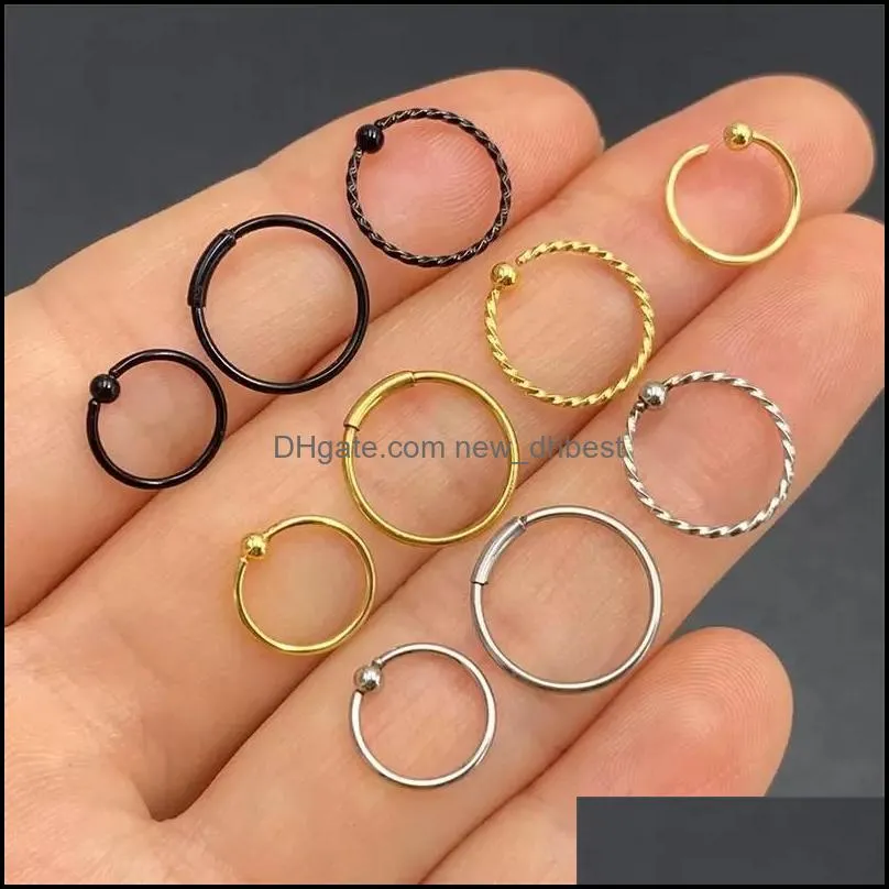 1pc 6/8/10mm stainless steel ball threaded nose rings mixed color body clips hoop for women men cartilage piercing jewelry