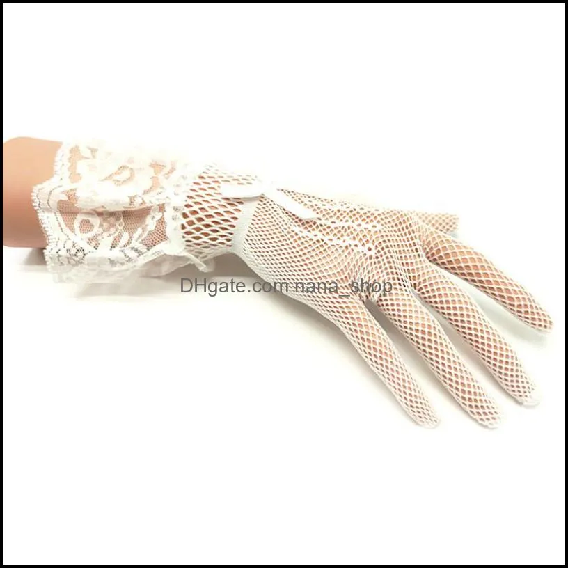 women lady mesh fishnet gloves sexy lace bowknot wrist summer sunscreen driving evening party girls glove black white