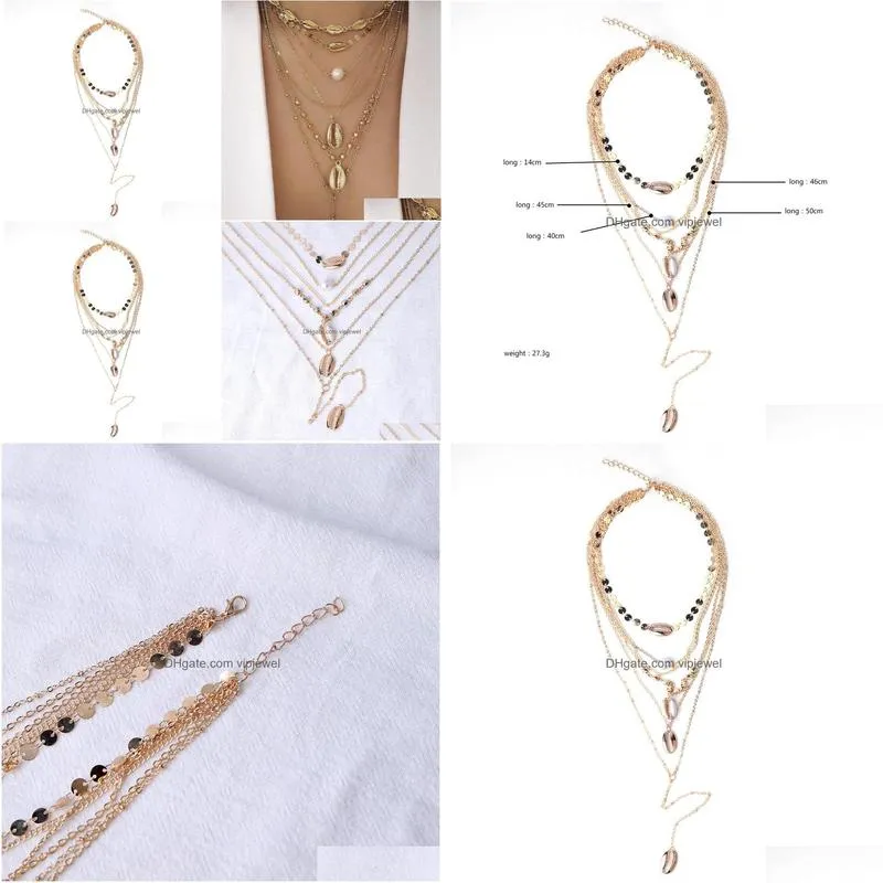 fashion jewelry vintage multilayer necklace faux pearl shell beads pendant necklace choker necklaces