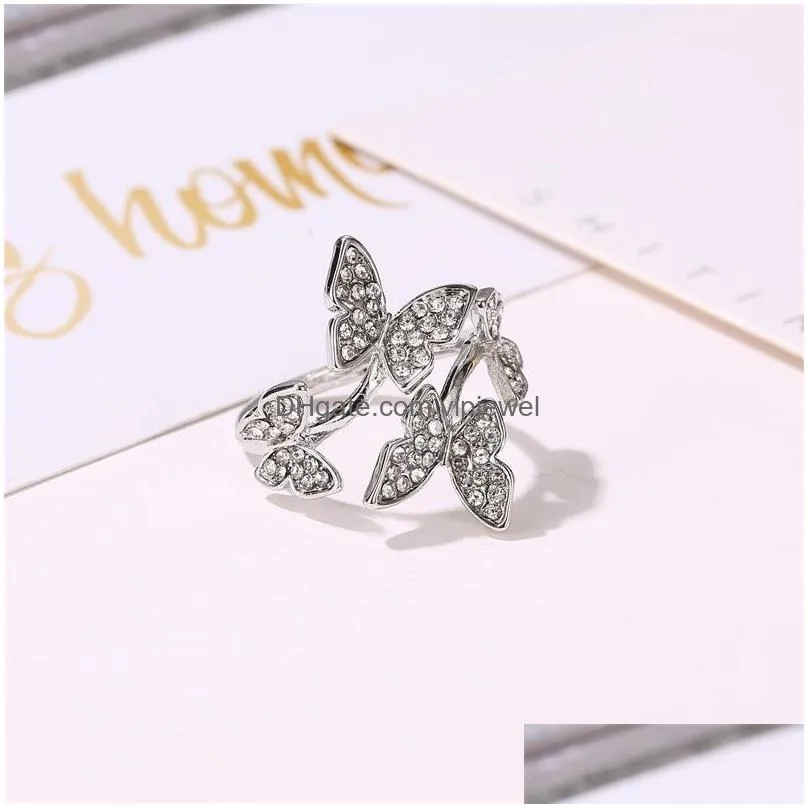 europe fashion jewelry four butterfly rings rhinstone opening ring