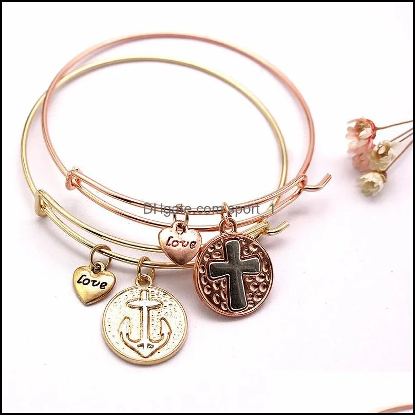 fashion bracelet for women jewelry personalized bangle alloy love cross pendant wire bracelets adjustable cuff wristlet g918r f