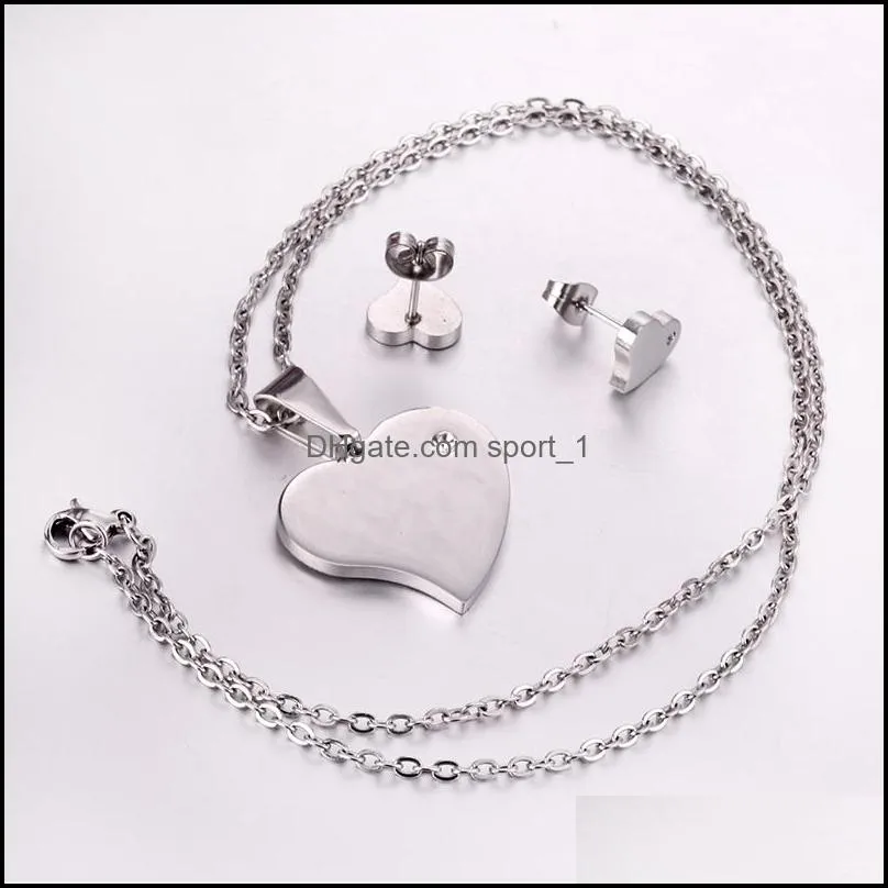 wedding jewelry set stainless steel mama love heart rose flower pendant necklace earrings mom thanksgiving gift