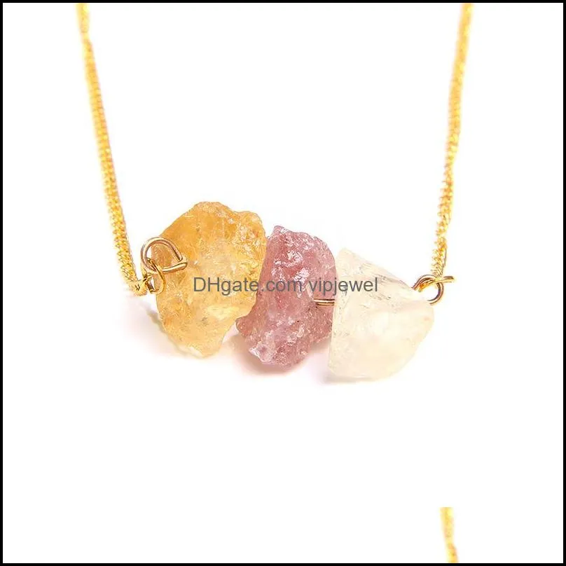 natural raw stone necklaces for women girl geometric crystal pendant gold color chain quartzs citrines balance exquisite jewelry