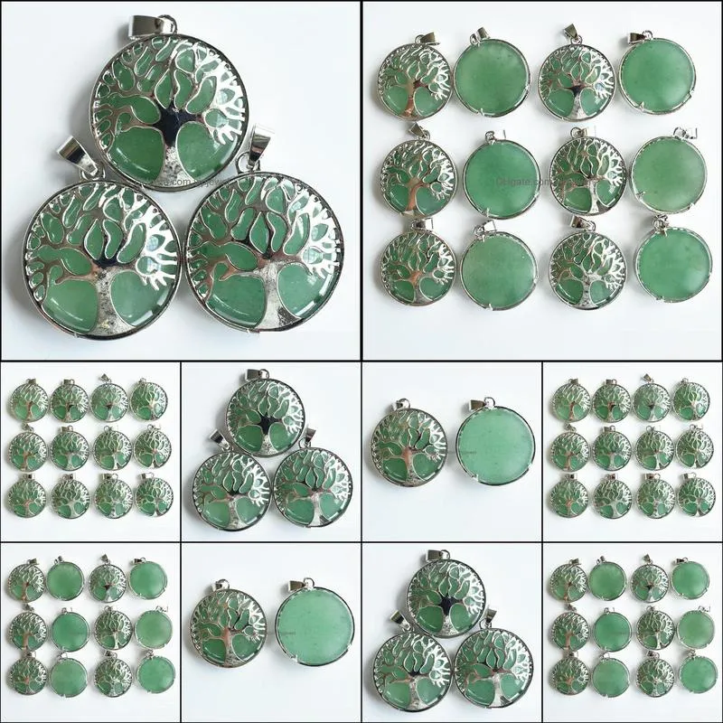 natural stone charms tree of life green aventurine pendants chakras gem stone for jewelry accessories necklace marking