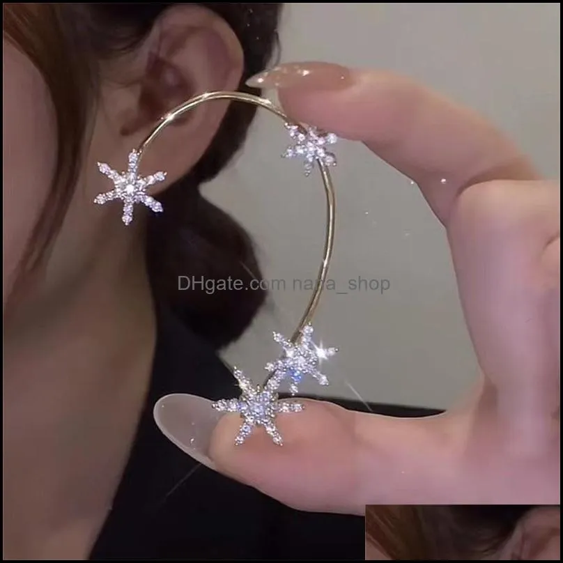 casual silver plated metal snowflake ear cuff clips without piercing for women sparkling zircon earrings wedding jewelry