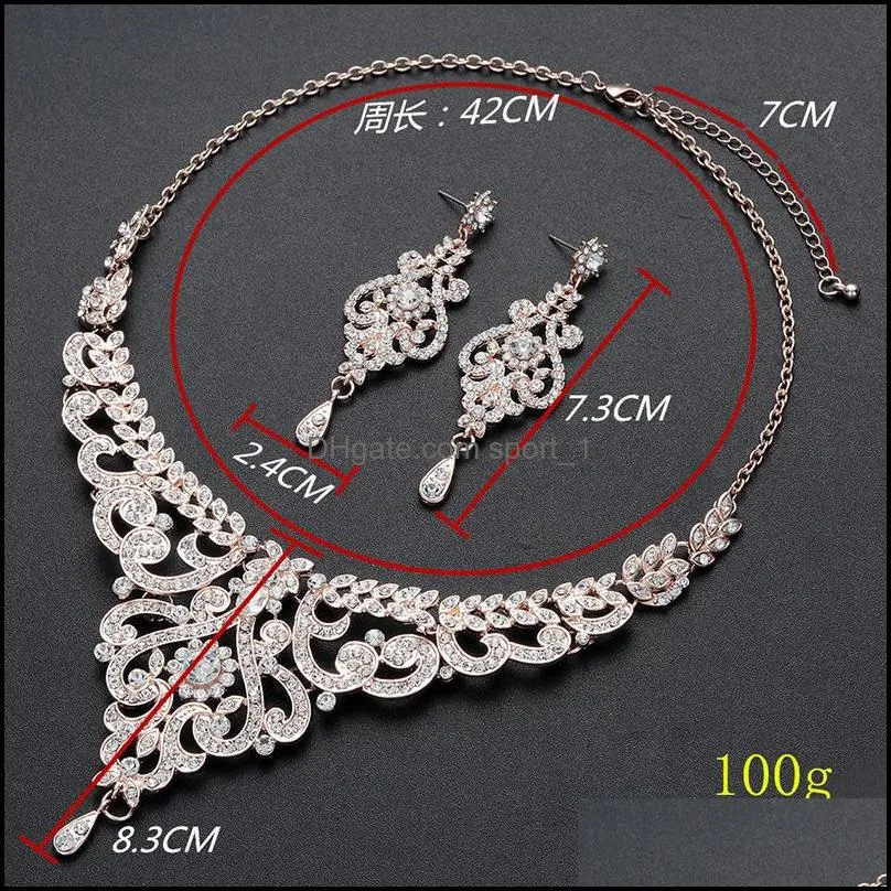 fashion rhinestone crystal faux pearl necklaceaddearring wedding jewelry sets for bride bridal