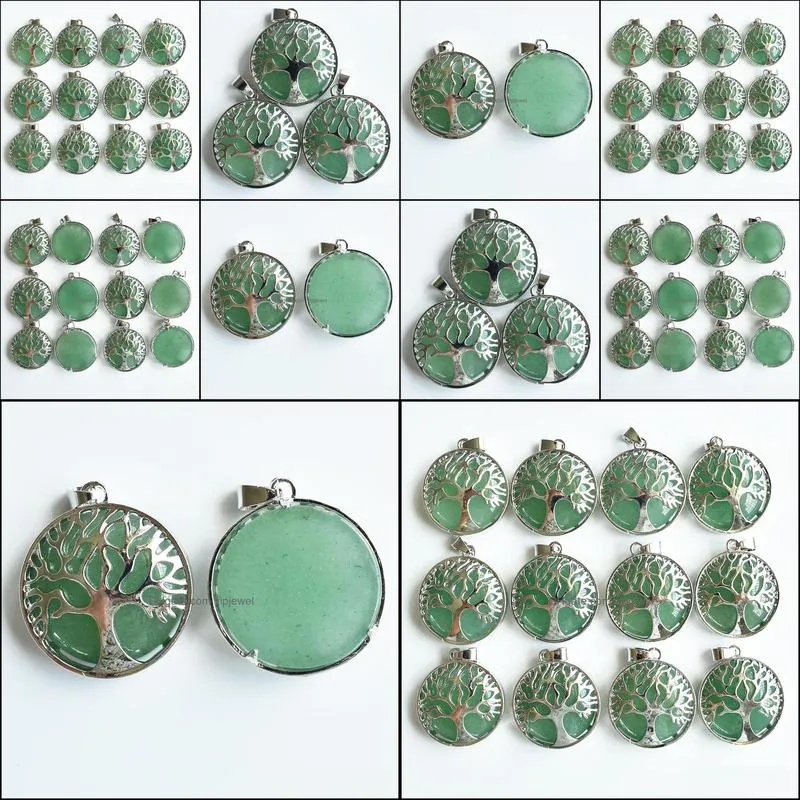 natural stone charms tree of life green aventurine pendants chakras gem stone for jewelry accessories necklace marking