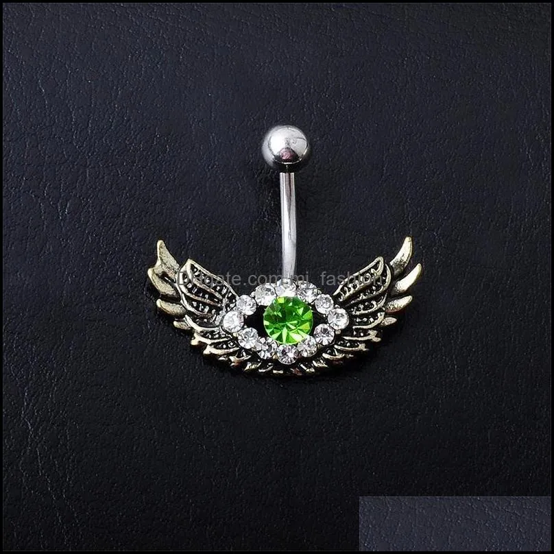 d073611 8 colors mix colors wing style navel button ring piercing body jewlery 1.6x11x5/8 belly ring body jewelry c3