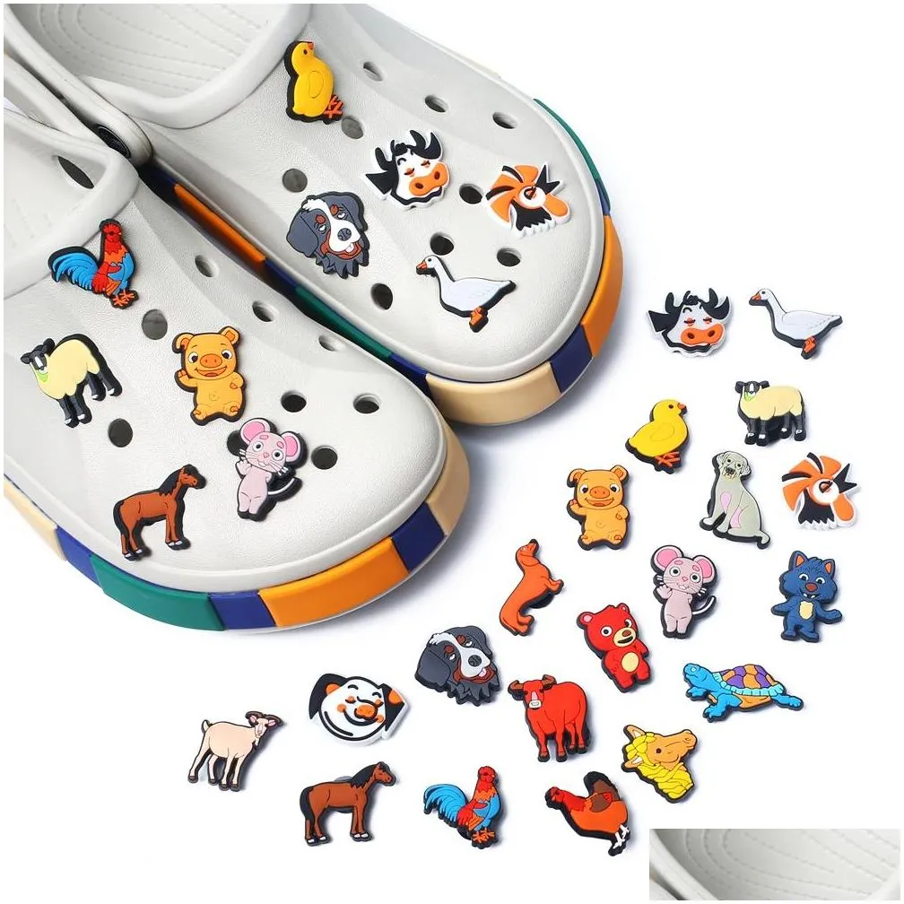 moq10pcs pvc animals and poultry series charms shoe accessories cute hound pug croc shoe decoration for jibz kids party xmas gifts