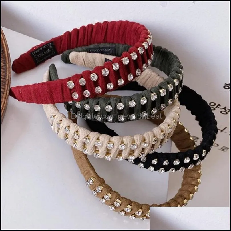  fashion women hair accessories full drill winding headband wide side hairband adult handmade braided turban c3
