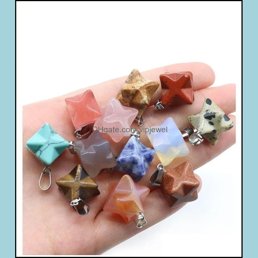 merkaba star natural stone charms pendants for diy necklace jewelry meditation chakra reiki healing energy protection decoration