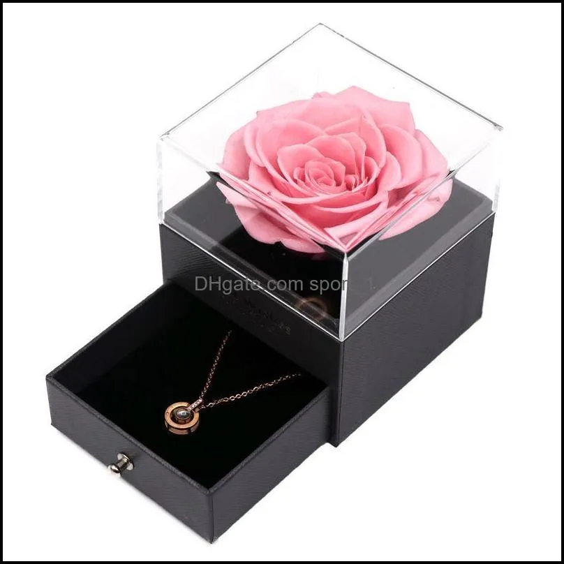 fashion design jewelry boxes ladies simple unfade dried flowers edge rose ring box marriage women gift for valentines day 9x9x10cm
