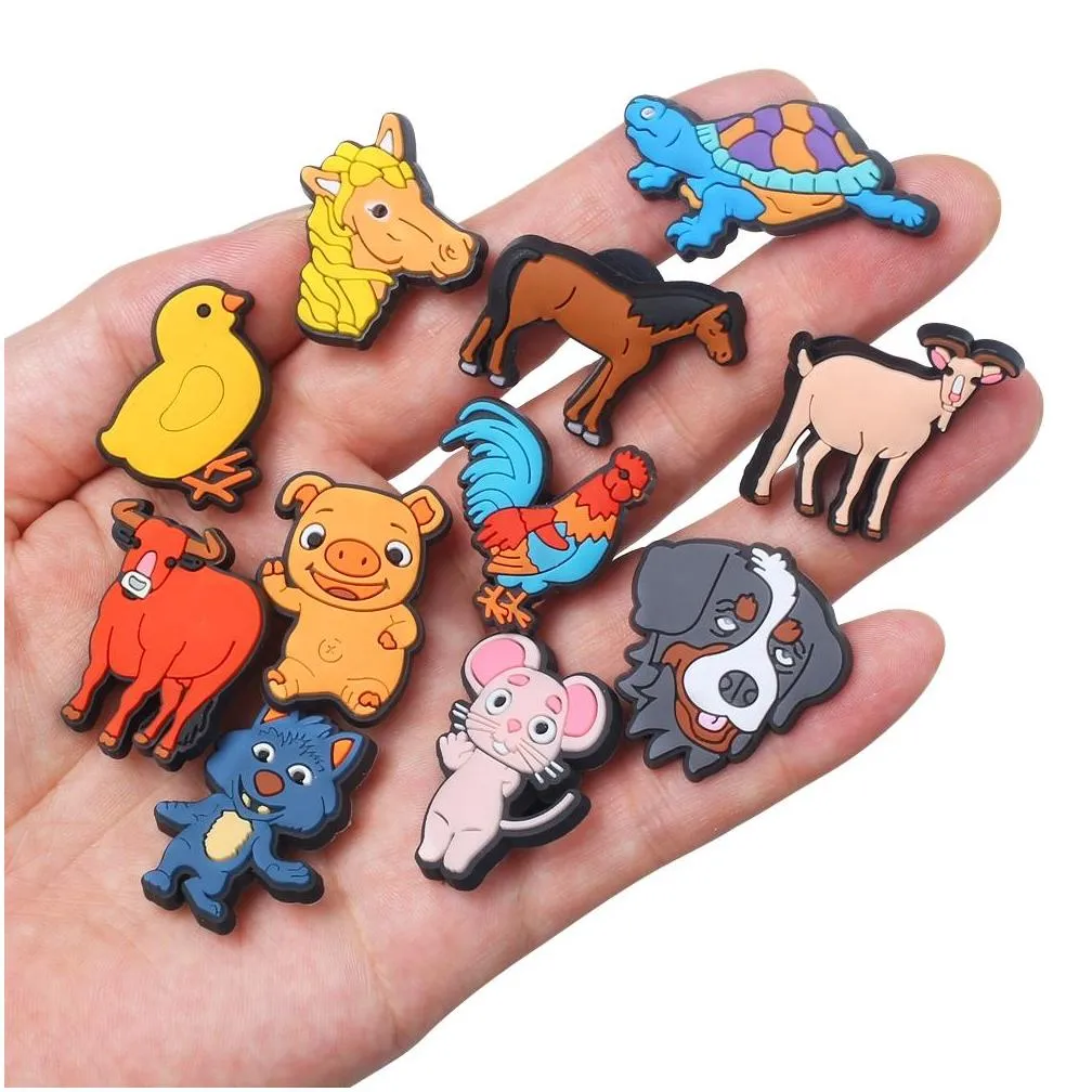 moq10pcs pvc animals and poultry series charms shoe accessories cute hound pug croc shoe decoration for jibz kids party xmas gifts