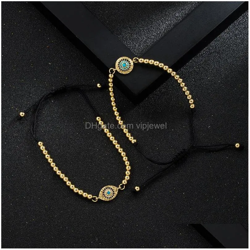 fashion jewelry copper gold plated zircon glaze evil eye bracelet blue eyes adjustable hand rope bracelets