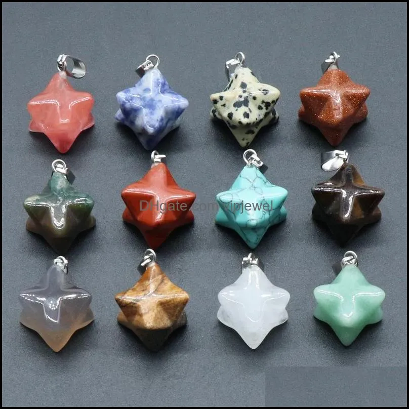 merkaba star natural stone charms pendants for diy necklace jewelry meditation chakra reiki healing energy protection decoration