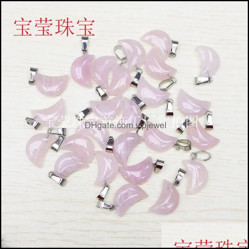 natural stone moon charms rose quartz tigers eye opal pendants crystal pendants clear chakras gem stone fit earrings necklace making
