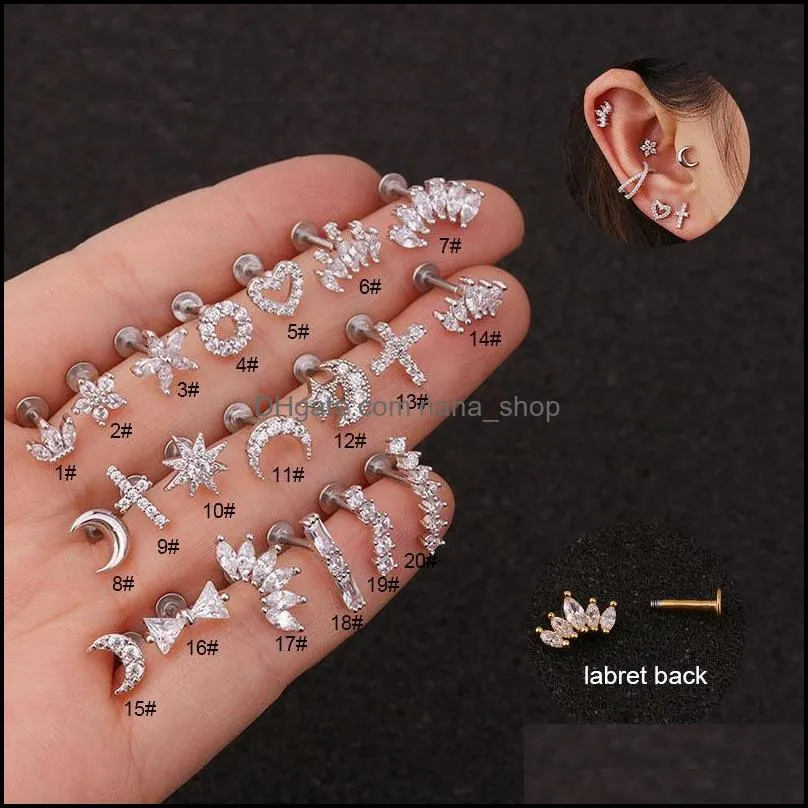 bling crystal dangle earrings piercing jewelry women gift heart flower shape zircon ear studs for girl fashion earring a62z