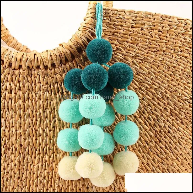 multicolor pompom keychain handmade bag pendant ornament charm women accessories pompoms keyring y453z
